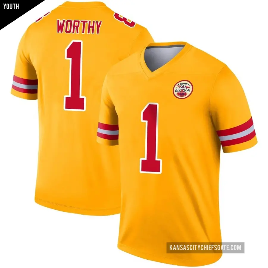 Youth Kansas City Chiefs ＃1 Xavier Worthy Gold Legend Inverted Jersey