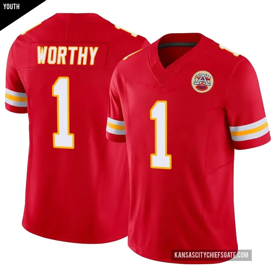 Youth Kansas City Chiefs ＃1 Xavier Worthy Red Limited Vapor F.U.S.E. Jersey