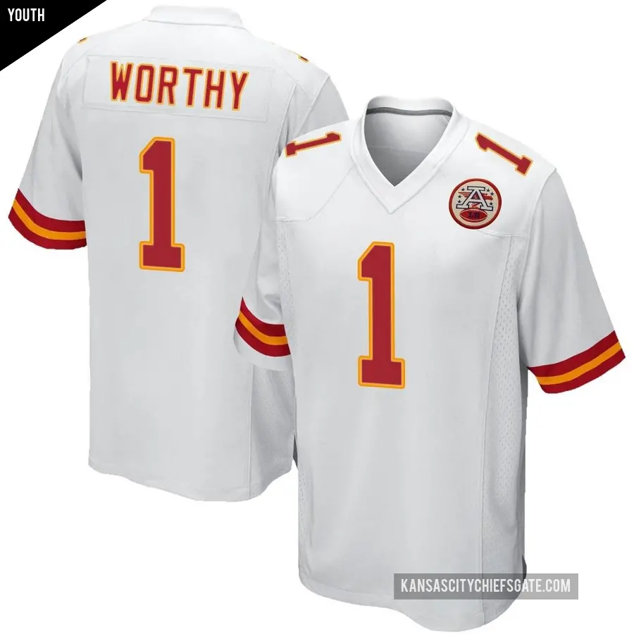 Youth Kansas City Chiefs ＃1 Xavier Worthy White Game Jersey