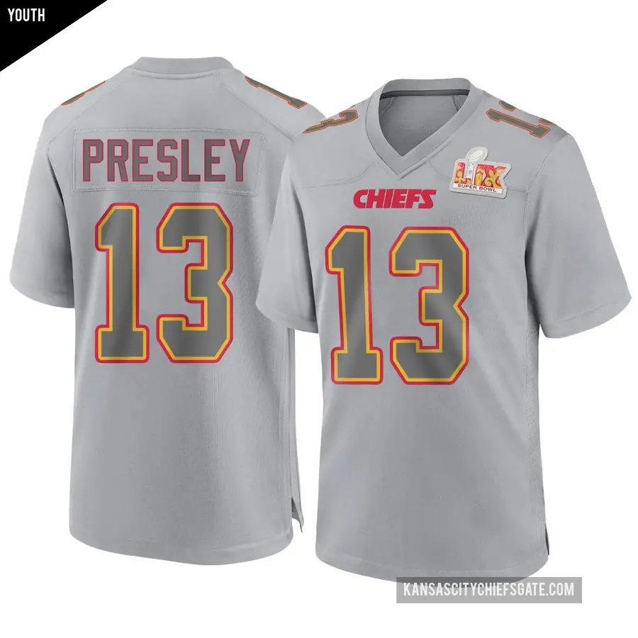 Youth Kansas City Chiefs ＃13 Hal Presley Gray Game Atmosphere Fashion Super Bowl LIX Jersey