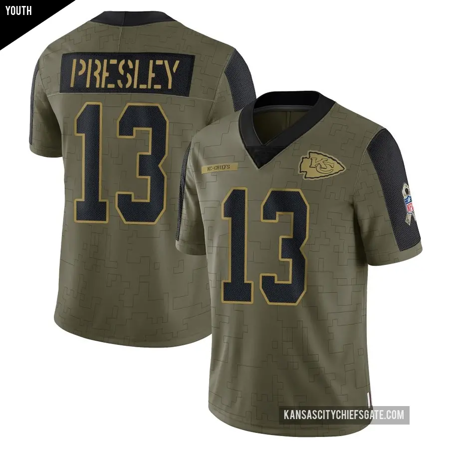 Youth Kansas City Chiefs ＃13 Hal Presley Olive Limited 2021 Salute To Service Jersey