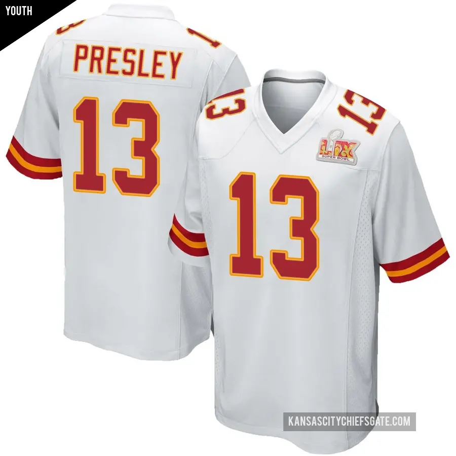 Youth Kansas City Chiefs ＃13 Hal Presley White Game Super Bowl LIX Jersey