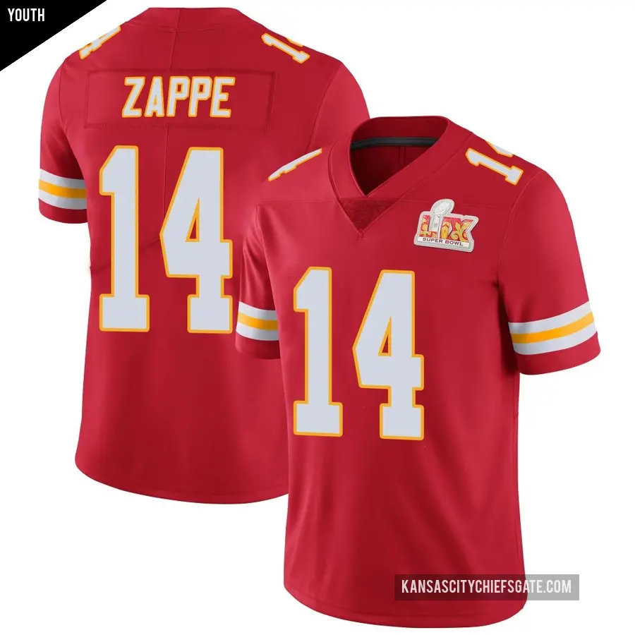 Youth Kansas City Chiefs ＃14 Bailey Zappe Red Limited Team Color Vapor Untouchable Super Bowl LIX Jersey
