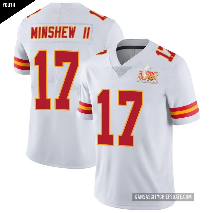 Youth Kansas City Chiefs ＃17 Gardner Minshew White Limited Vapor Untouchable Super Bowl LIX Jersey