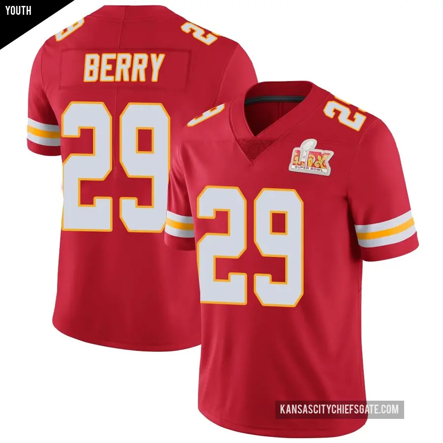 Youth Kansas City Chiefs ＃29 Eric Berry Red Limited Team Color Vapor Untouchable Super Bowl LIX Jersey