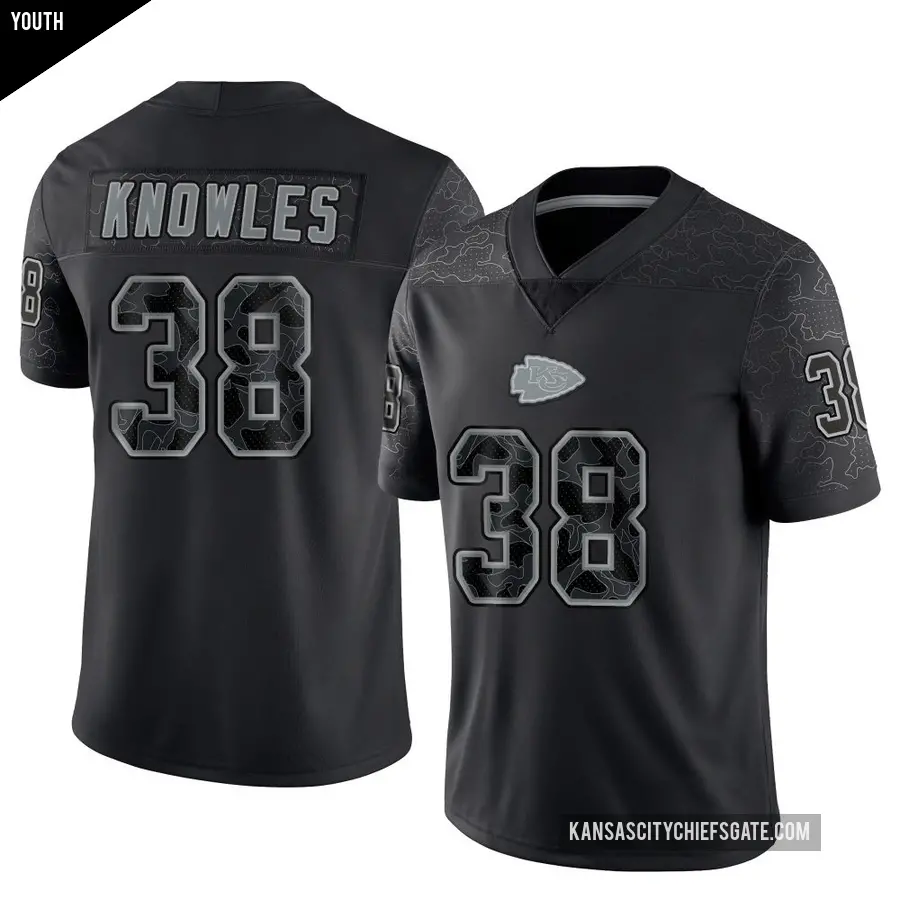 Youth Kansas City Chiefs ＃38 Kevin Knowles Black Limited Reflective Jersey