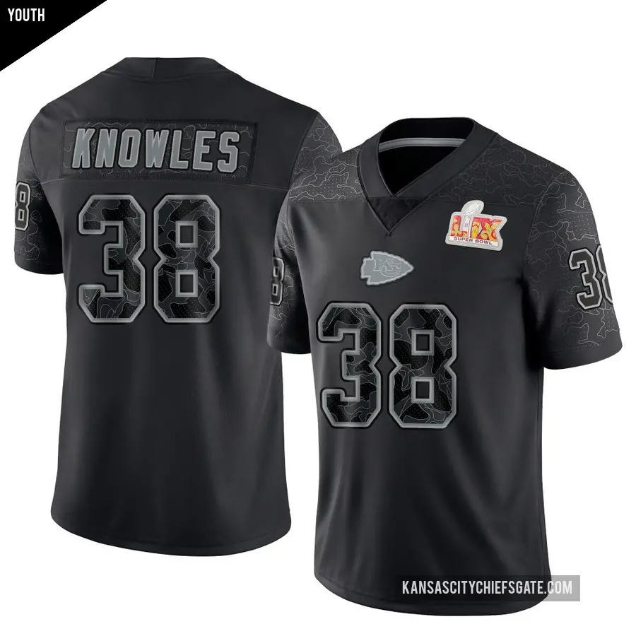 Youth Kansas City Chiefs ＃38 Kevin Knowles Black Limited Reflective Super Bowl LIX Jersey