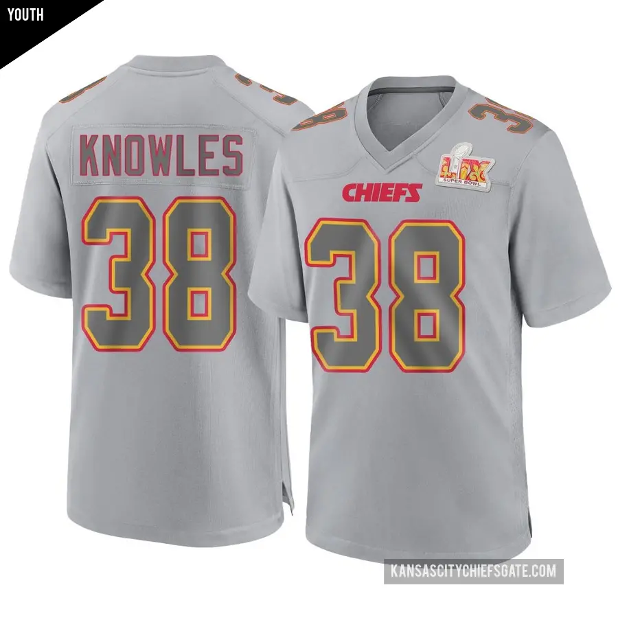Youth Kansas City Chiefs ＃38 Kevin Knowles Gray Game Atmosphere Fashion Super Bowl LIX Jersey