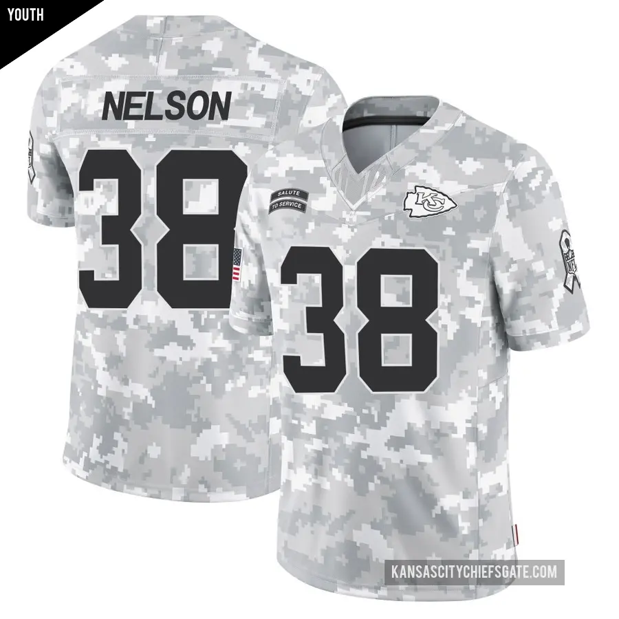 Youth Kansas City Chiefs ＃38 Steven Nelson Arctic Camo Limited 2024 Salute to Service Jersey