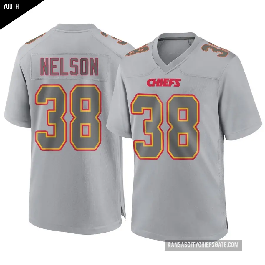 Youth Kansas City Chiefs ＃38 Steven Nelson Gray Game Atmosphere Fashion Jersey