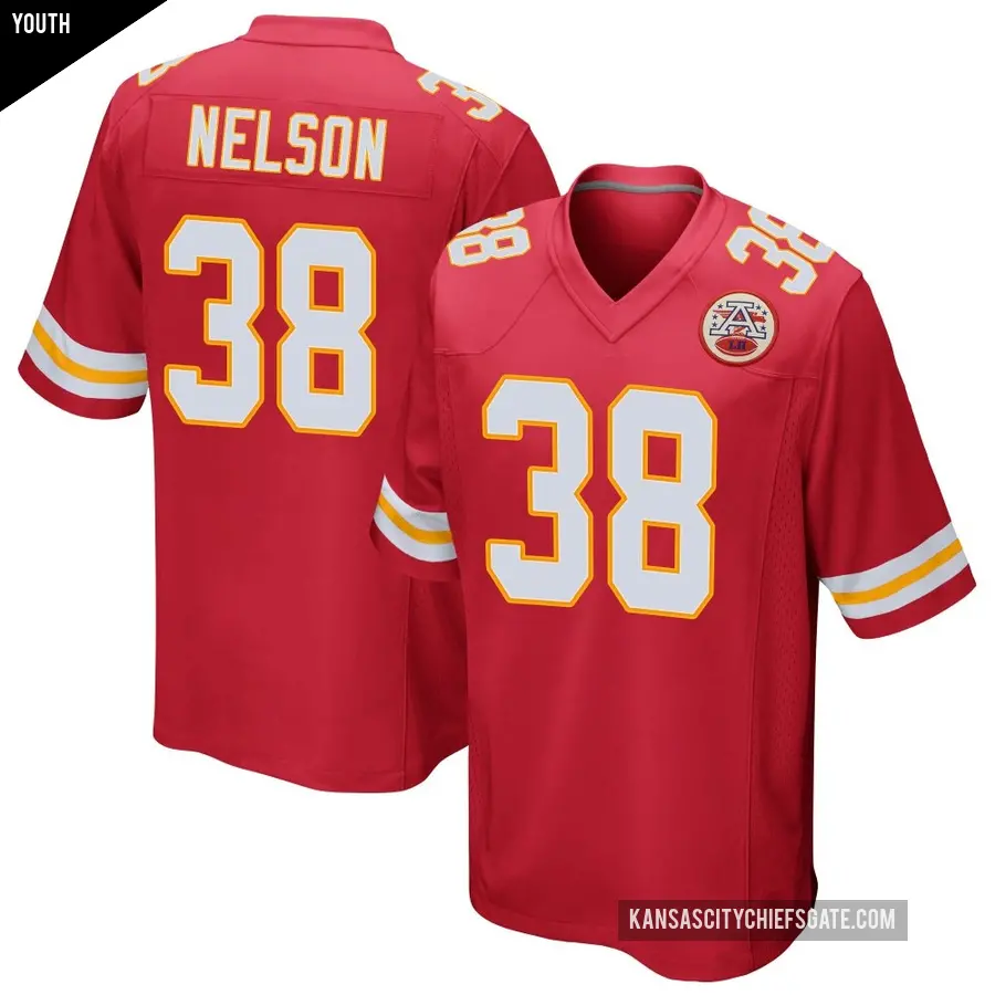 Youth Kansas City Chiefs ＃38 Steven Nelson Red Game Team Color Jersey