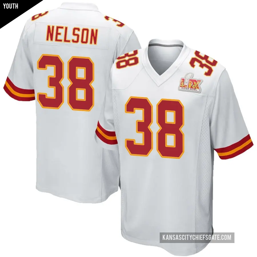 Youth Kansas City Chiefs ＃38 Steven Nelson White Game Super Bowl LIX Jersey