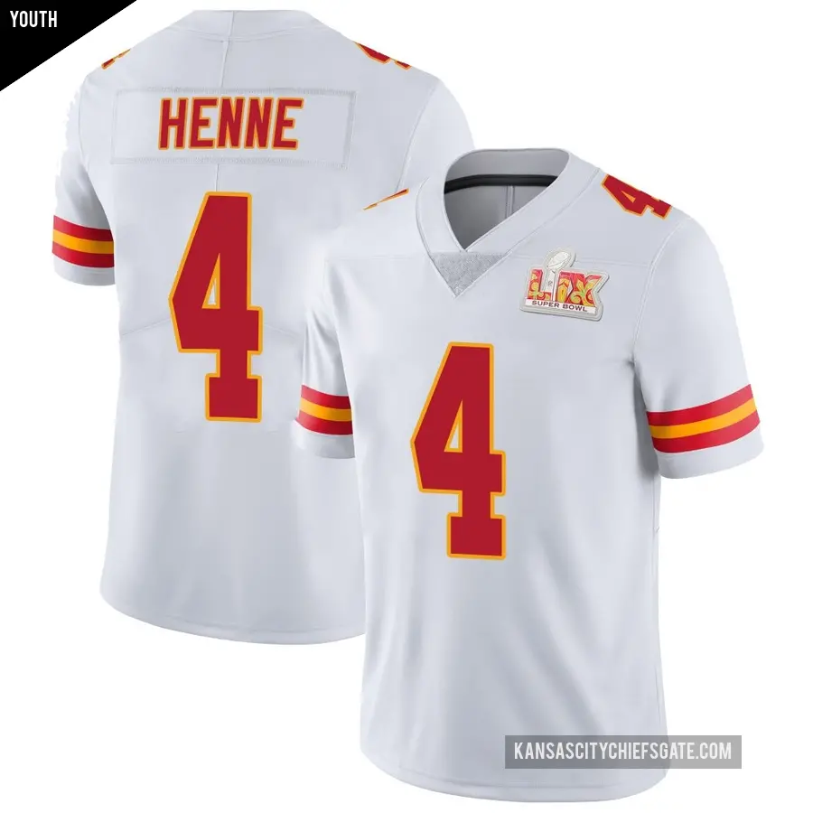 Youth Kansas City Chiefs ＃4 Chad Henne White Limited Vapor Untouchable Super Bowl LIX Jersey