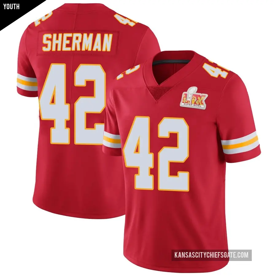 Youth Kansas City Chiefs ＃42 Anthony Sherman Red Limited Team Color Vapor Untouchable Super Bowl LIX Jersey