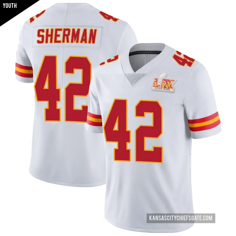 Youth Kansas City Chiefs ＃42 Anthony Sherman White Limited Vapor Untouchable Super Bowl LIX Jersey