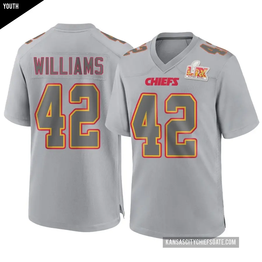 Youth Kansas City Chiefs ＃42 Major Williams Gray Game Atmosphere Fashion Super Bowl LIX Jersey