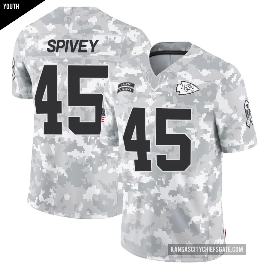 Youth Kansas City Chiefs ＃45 Geor'Quarius Spivey Arctic Camo Limited 2024 Salute to Service Jersey