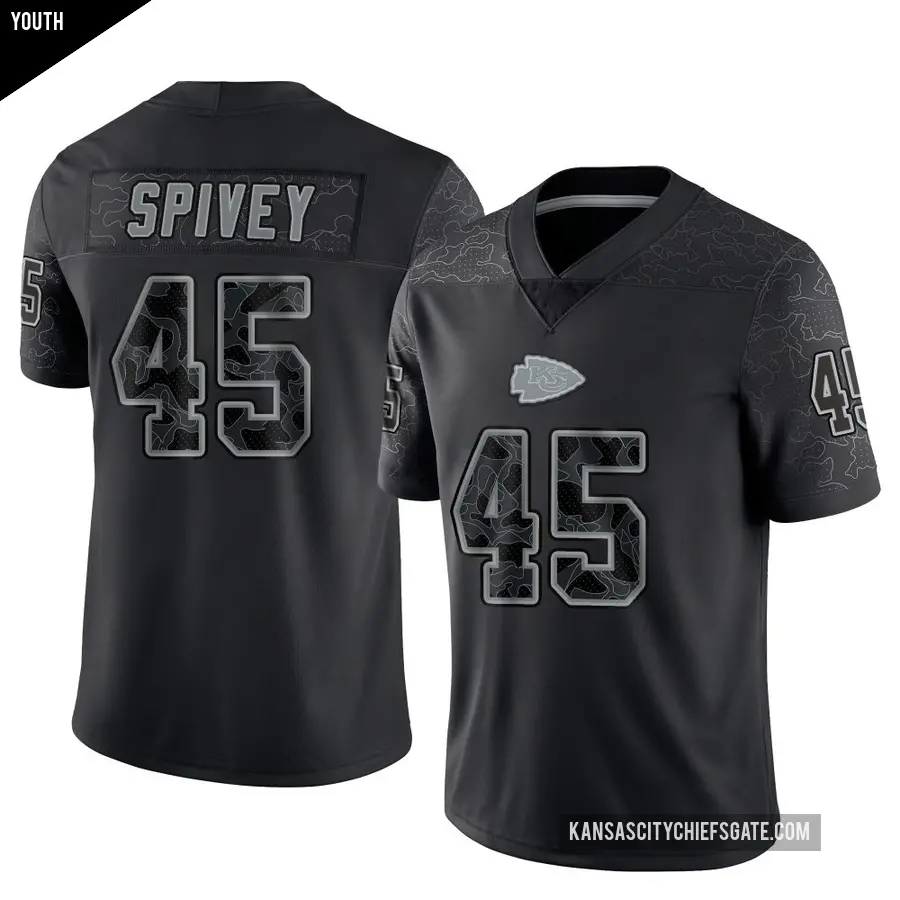 Youth Kansas City Chiefs ＃45 Geor'Quarius Spivey Black Limited Reflective Jersey