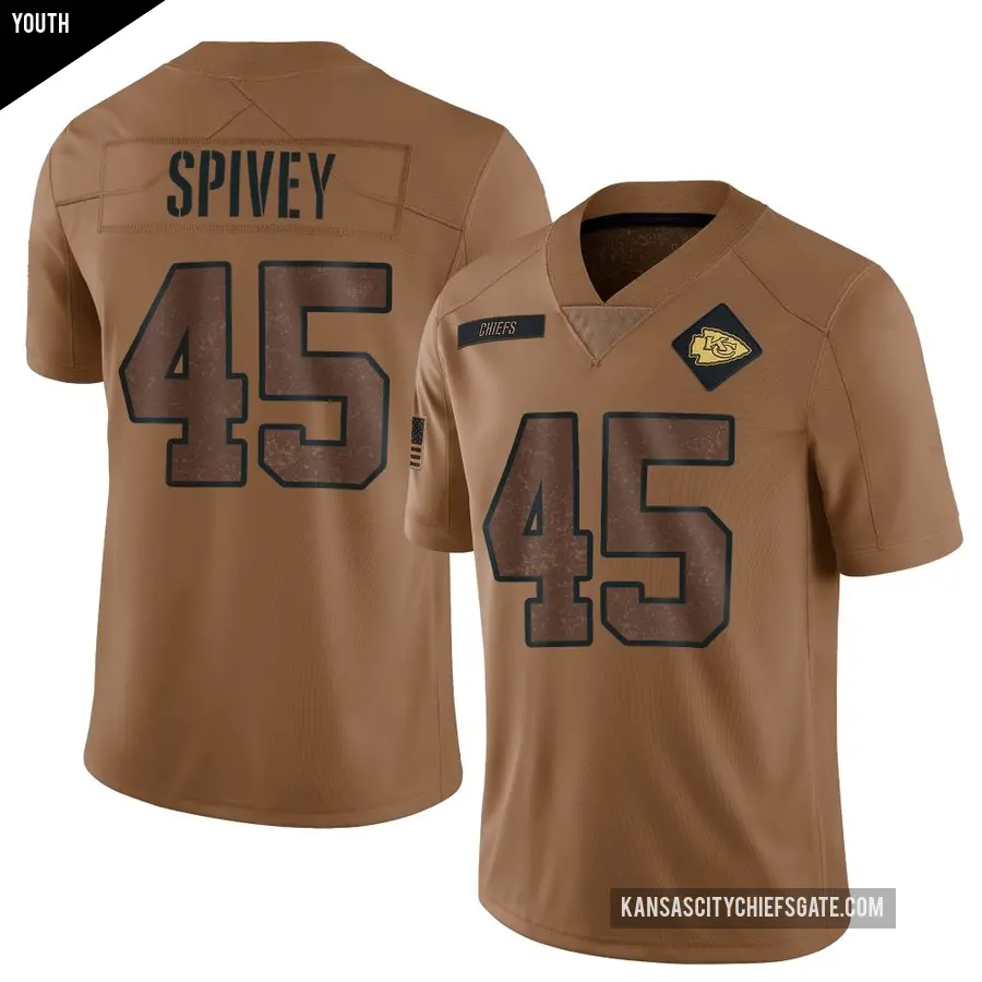 Youth Kansas City Chiefs ＃45 Geor'Quarius Spivey Brown Limited 2023 Salute To Service Jersey