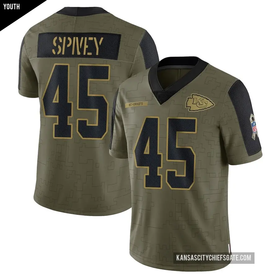 Youth Kansas City Chiefs ＃45 Geor'Quarius Spivey Olive Limited 2021 Salute To Service Jersey