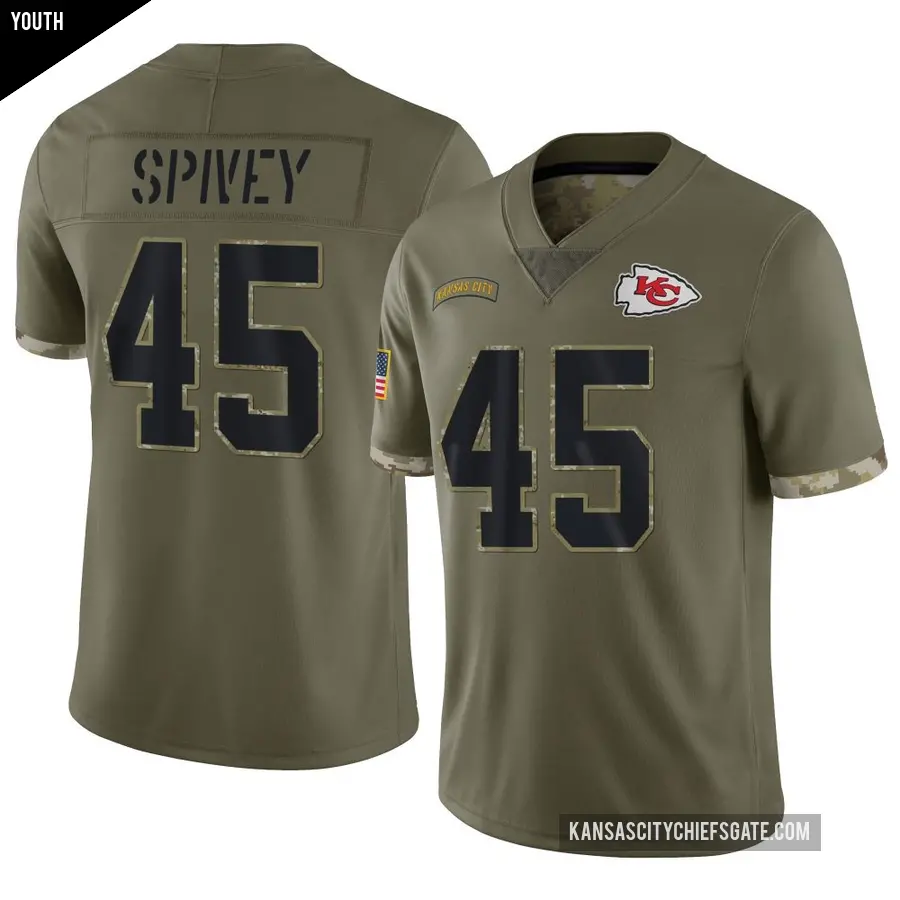 Youth Kansas City Chiefs ＃45 Geor'Quarius Spivey Olive Limited 2022 Salute To Service Jersey
