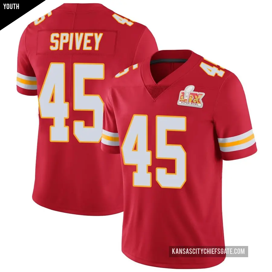 Youth Kansas City Chiefs ＃45 Geor'Quarius Spivey Red Limited Team Color Vapor Untouchable Super Bowl LIX Jersey