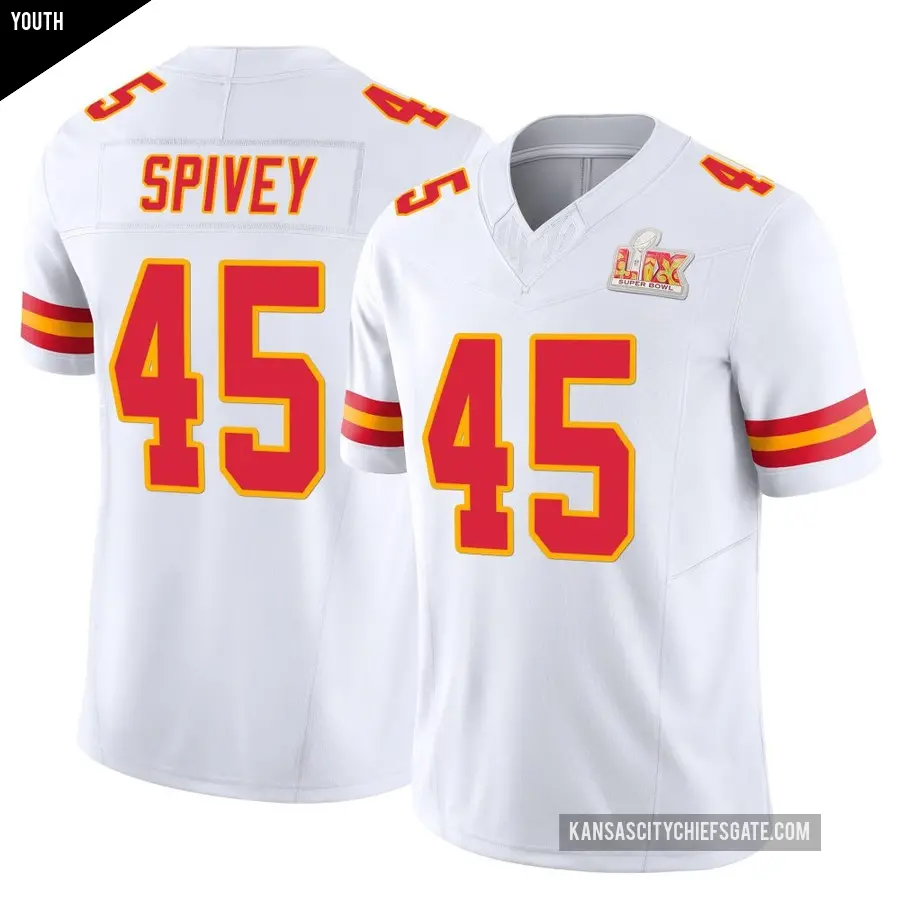 Youth Kansas City Chiefs ＃45 Geor'Quarius Spivey White Limited Vapor F.U.S.E. Super Bowl LIX Jersey