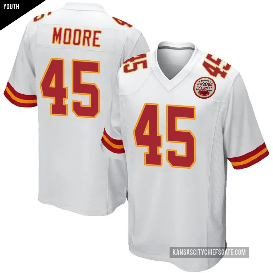 Youth Kansas City Chiefs 45 Isaiah Moore White Game Jersey Chiefs Store