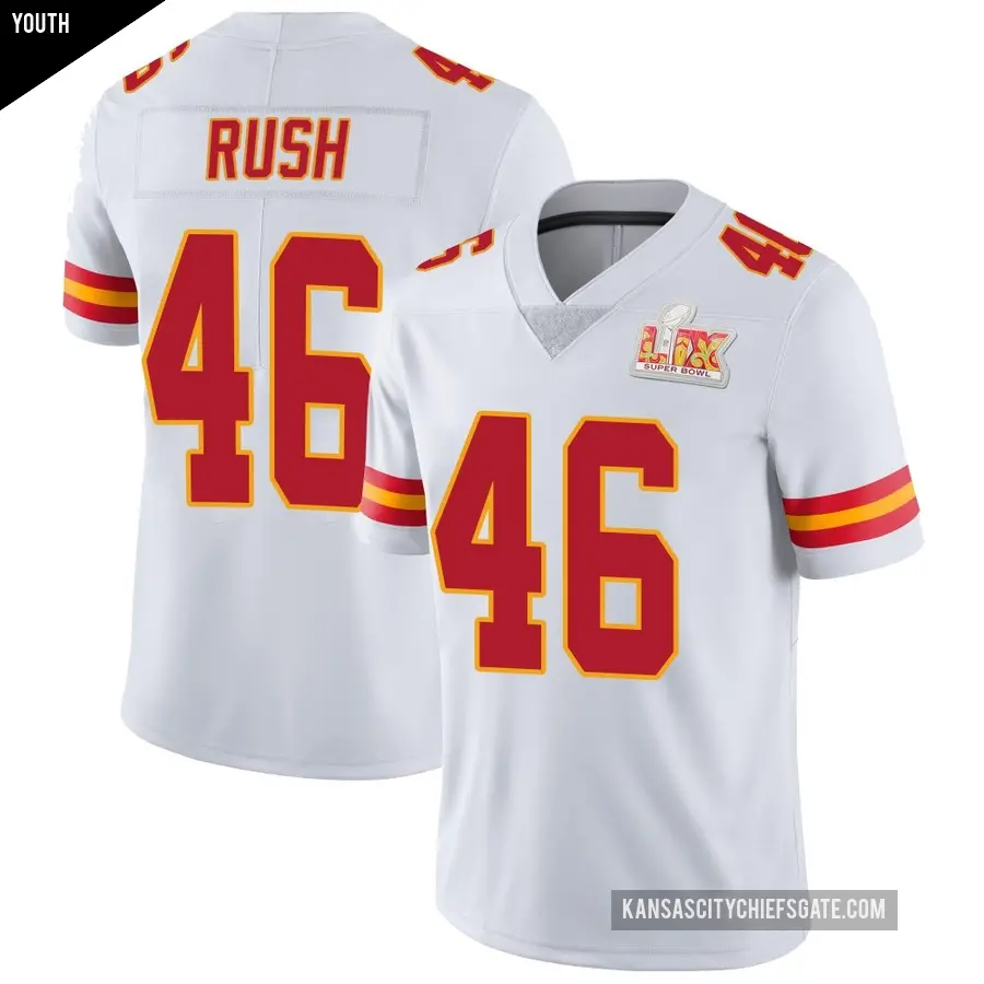 Youth Kansas City Chiefs ＃46 Darius Rush White Limited Vapor Untouchable Super Bowl LIX Jersey