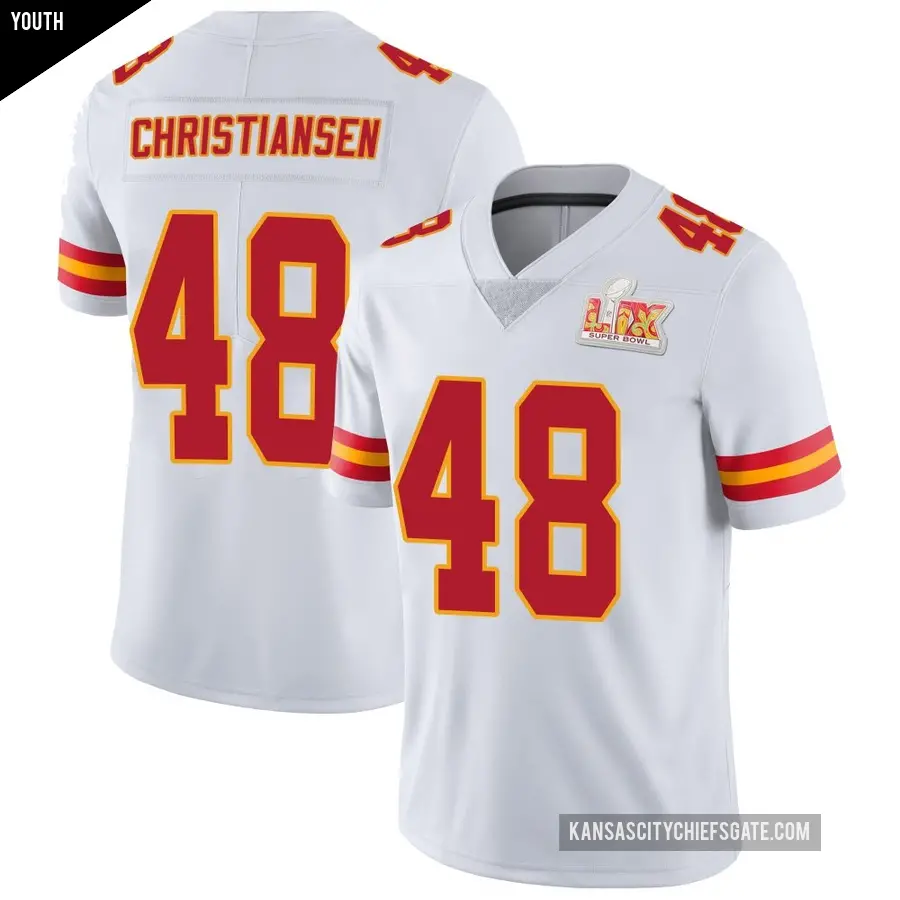Youth Kansas City Chiefs ＃48 Cole Christiansen White Limited Vapor Untouchable Super Bowl LIX Jersey