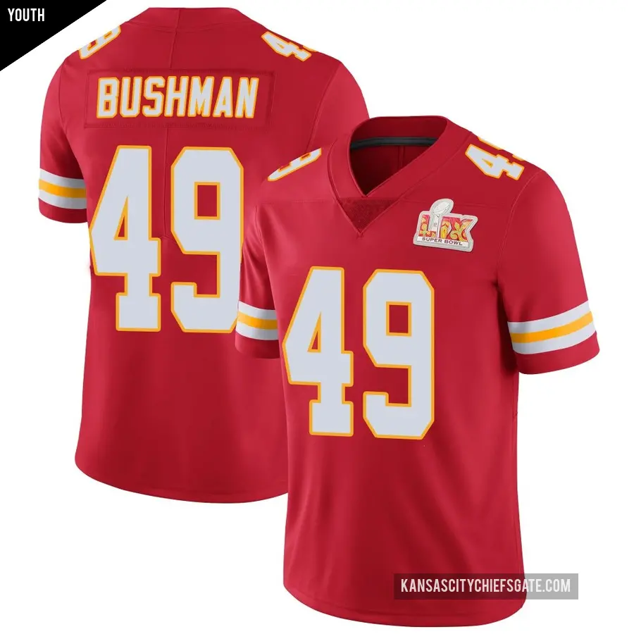 Youth Kansas City Chiefs ＃49 Matt Bushman Red Limited Team Color Vapor Untouchable Super Bowl LIX Jersey