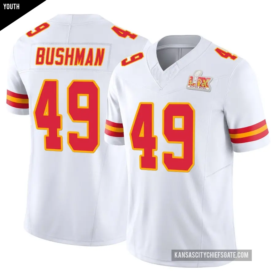 Youth Kansas City Chiefs ＃49 Matt Bushman White Limited Vapor F.U.S.E. Super Bowl LIX Jersey