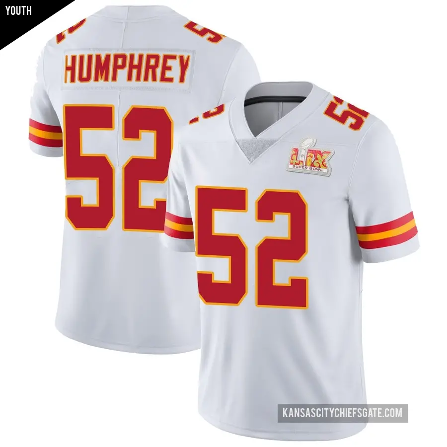 Youth Kansas City Chiefs ＃52 Creed Humphrey White Limited Vapor Untouchable Super Bowl LIX Jersey