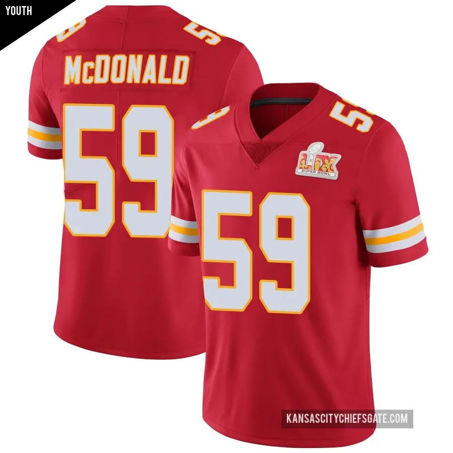 Youth Kansas City Chiefs ＃59 Cooper McDonald Red Limited Team Color Vapor Untouchable Super Bowl LIX Jersey
