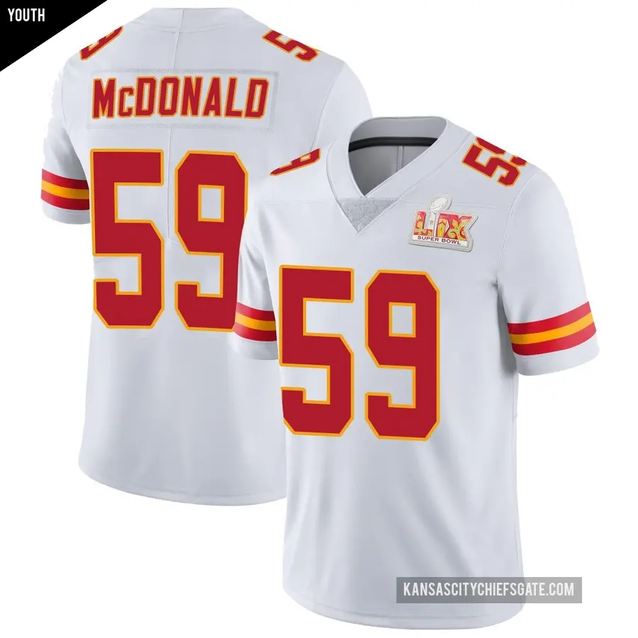 Youth Kansas City Chiefs ＃59 Cooper McDonald White Limited Vapor Untouchable Super Bowl LIX Jersey