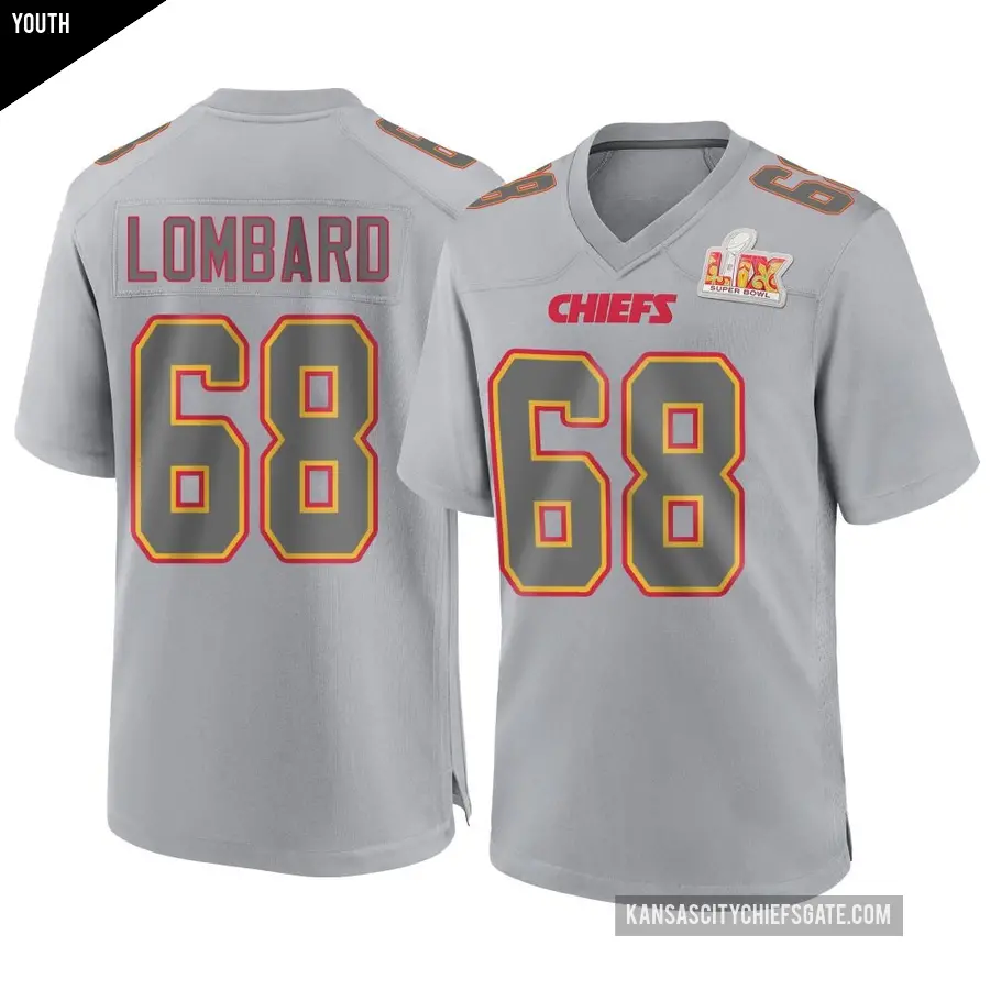 Youth Kansas City Chiefs ＃68 Joey Lombard Gray Game Atmosphere Fashion Super Bowl LIX Jersey