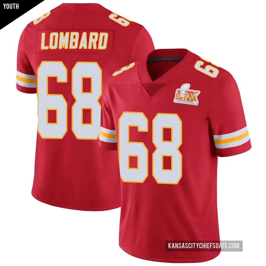 Youth Kansas City Chiefs ＃68 Joey Lombard Red Limited Team Color Vapor Untouchable Super Bowl LIX Jersey