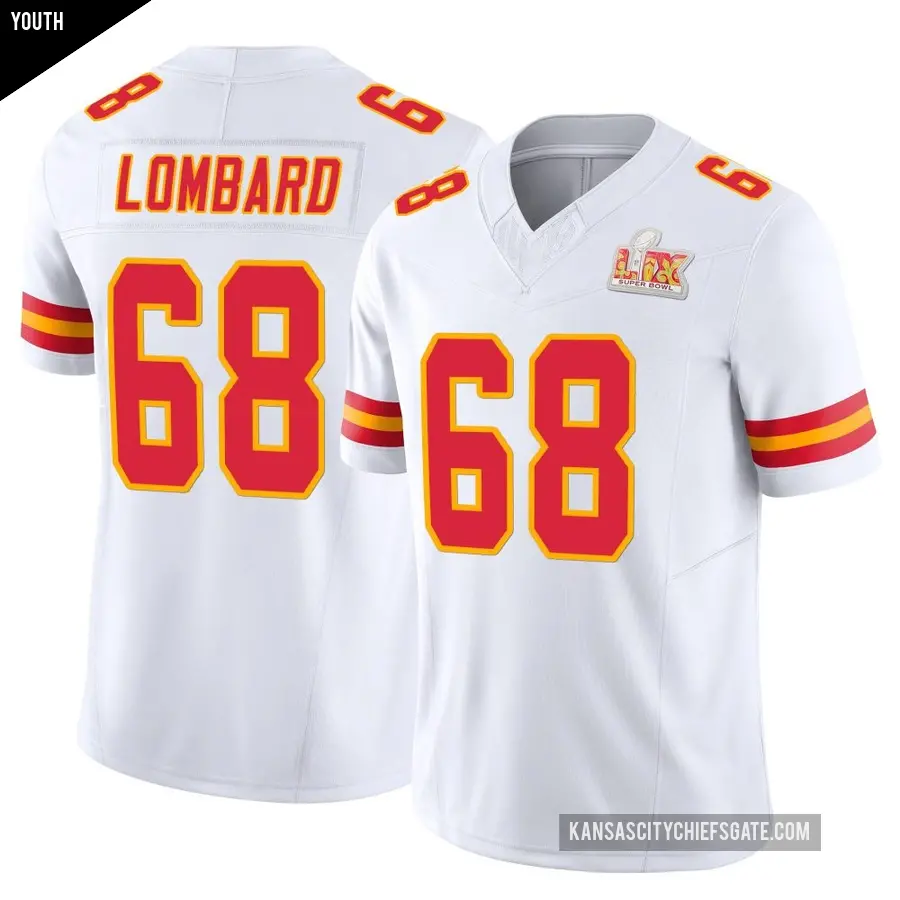Youth Kansas City Chiefs ＃68 Joey Lombard White Limited Vapor F.U.S.E. Super Bowl LIX Jersey
