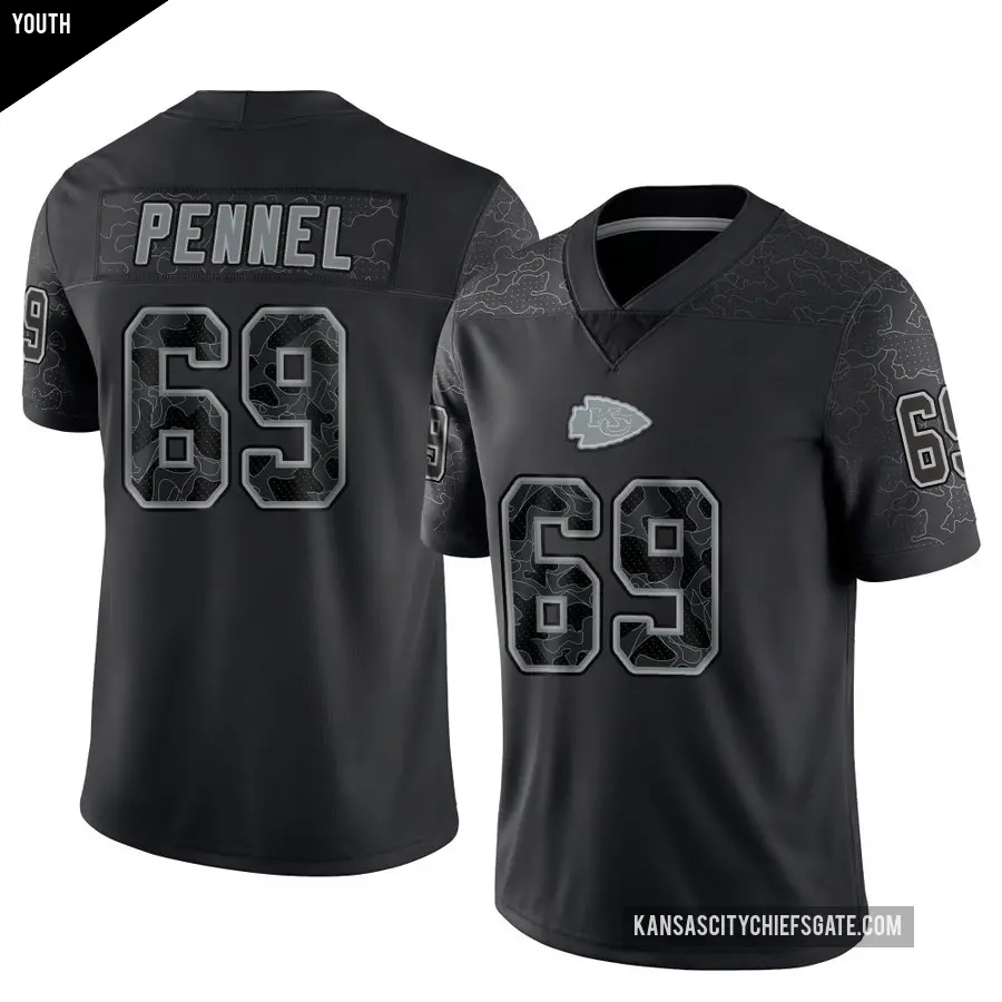Youth Kansas City Chiefs ＃69 Mike Pennel Black Limited Reflective Jersey
