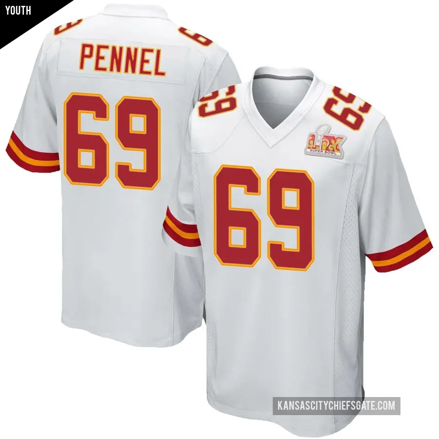 Youth Kansas City Chiefs ＃69 Mike Pennel White Game Super Bowl LIX Jersey