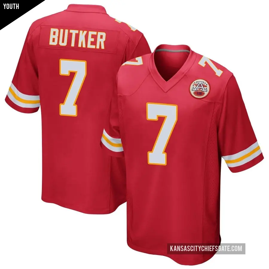 Youth Kansas City Chiefs ＃7 Harrison Butker Red Game Team Color Jersey