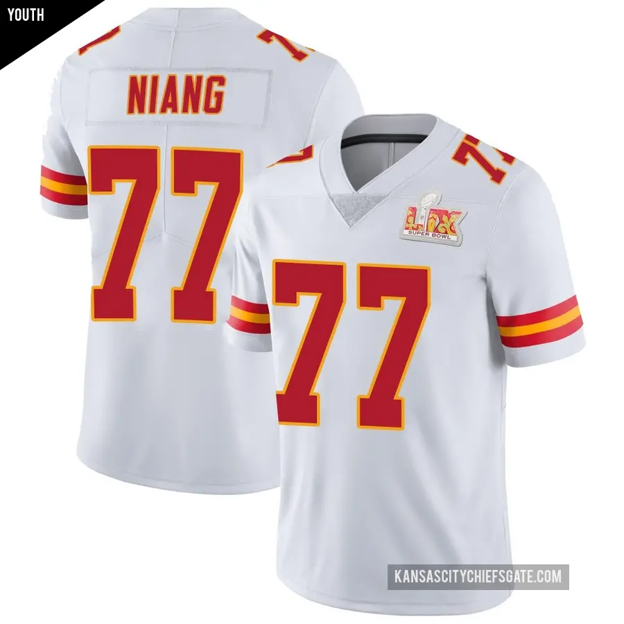 Youth Kansas City Chiefs ＃77 Lucas Niang White Limited Vapor Untouchable Super Bowl LIX Jersey