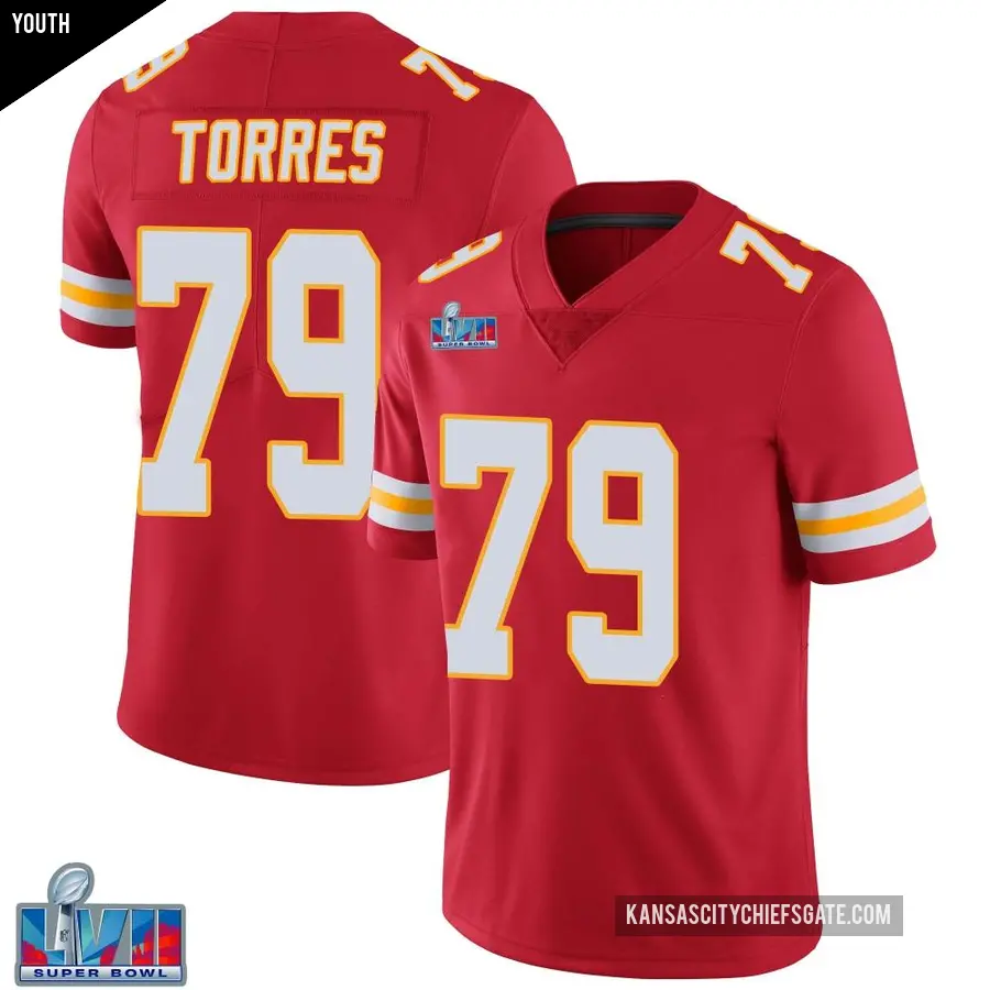 Youth Kansas City Chiefs 79 Nick Torres Red Limited Team Color Vapor Untouchable Super Bowl LVII Patch Jersey
