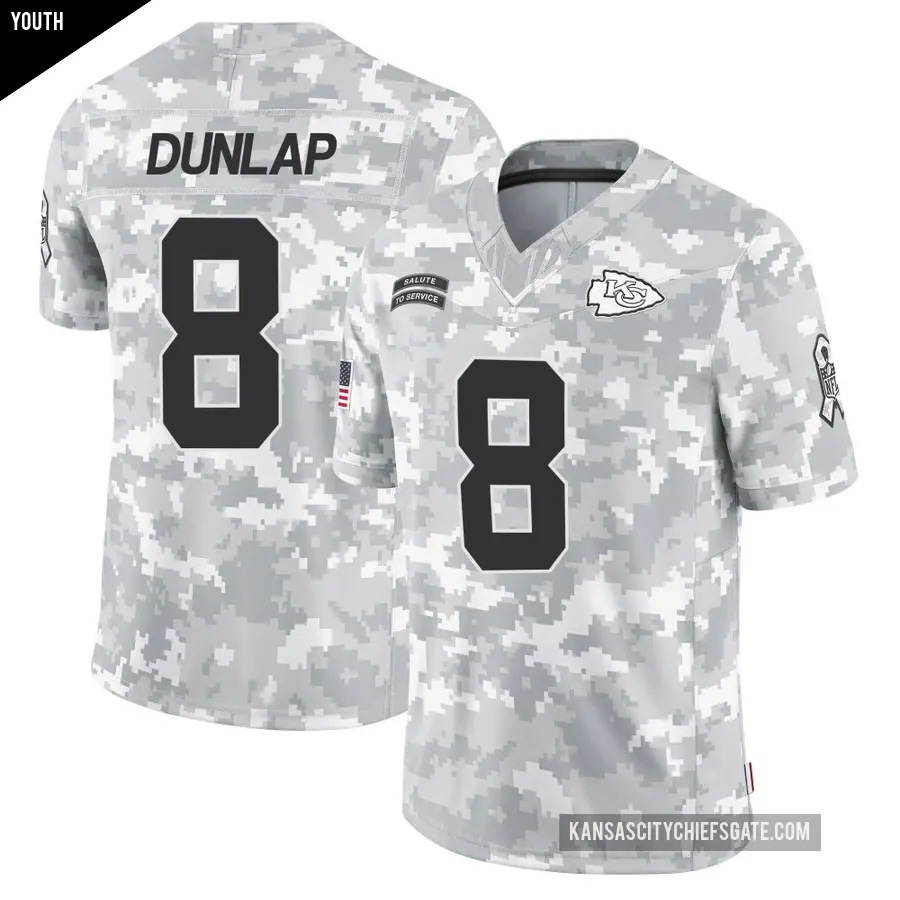 Youth Kansas City Chiefs ＃8 Carlos Dunlap Arctic Camo Limited 2024 Salute to Service Jersey