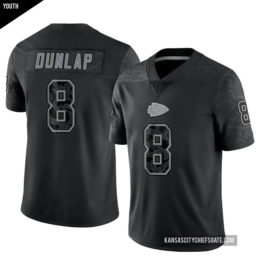 Youth Kansas City Chiefs ＃8 Carlos Dunlap Black Limited Reflective Jersey