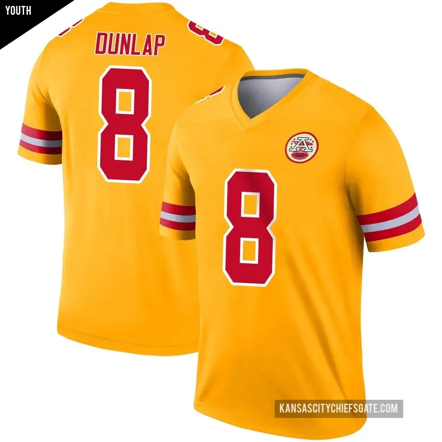 Youth Kansas City Chiefs ＃8 Carlos Dunlap Gold Legend Inverted Jersey