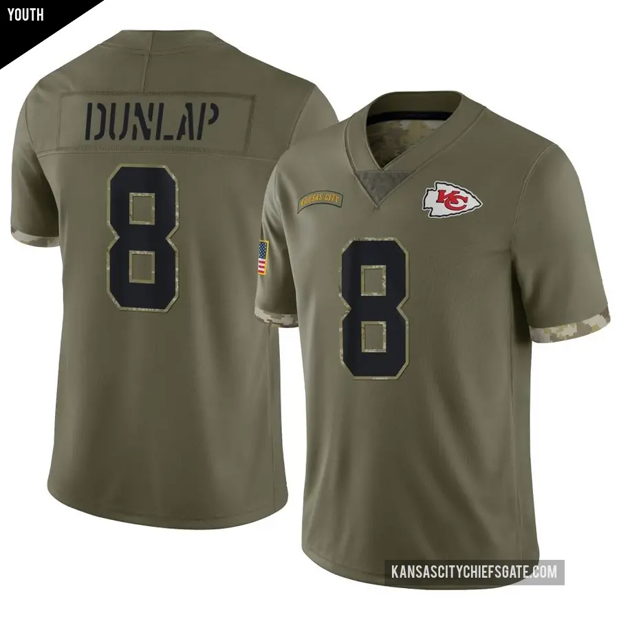 Youth Kansas City Chiefs ＃8 Carlos Dunlap Olive Limited 2022 Salute To Service Jersey