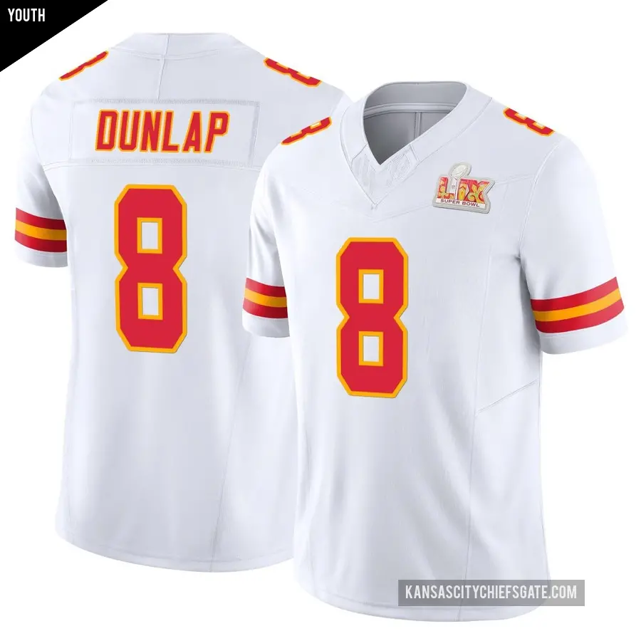 Youth Kansas City Chiefs ＃8 Carlos Dunlap White Limited Vapor F.U.S.E. Super Bowl LIX Jersey