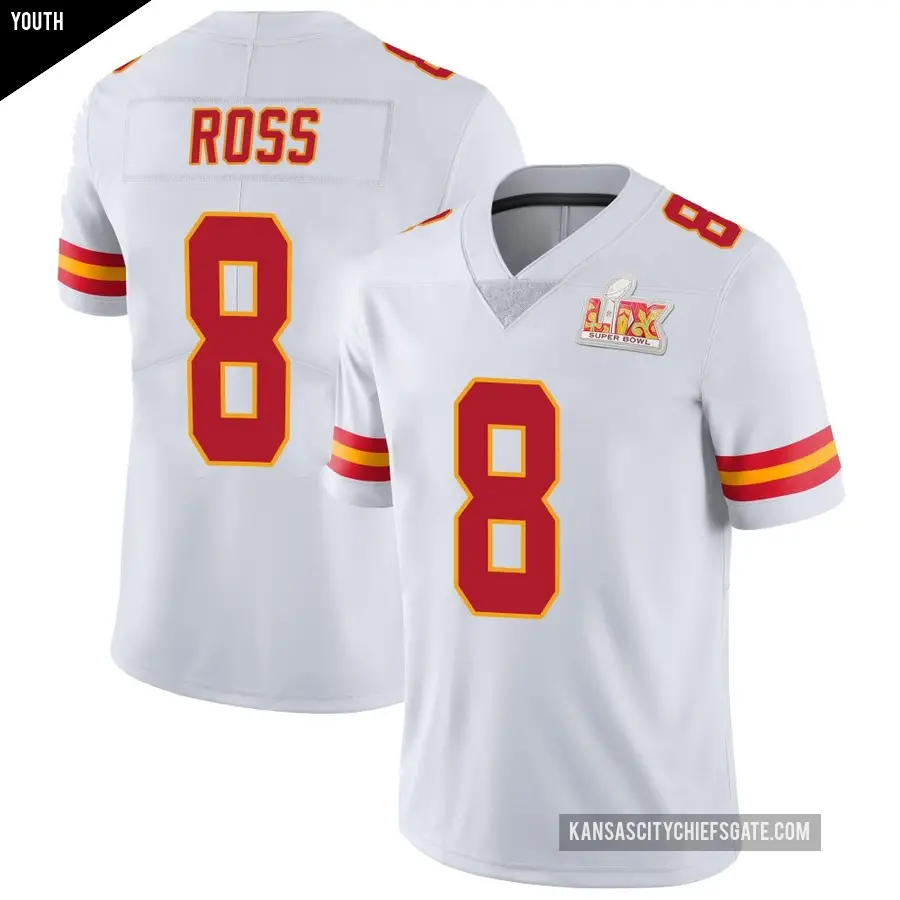 Youth Kansas City Chiefs ＃8 Justyn Ross White Limited Vapor Untouchable Super Bowl LIX Jersey