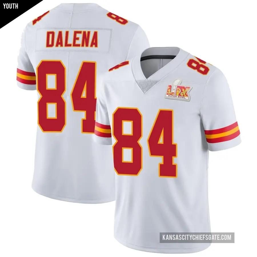 Youth Kansas City Chiefs ＃84 Mac Dalena White Limited Vapor Untouchable Super Bowl LIX Jersey